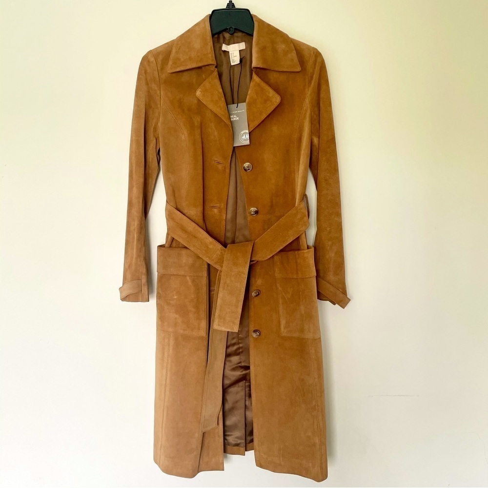 New H&M Premium Quality camel real suede belted trench coat size 6